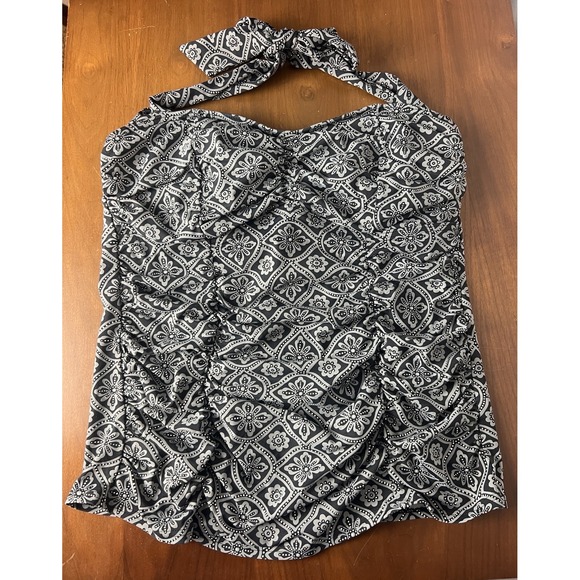 Lands' End Tops - Lands End‎ Tankini Top Women 10 Black White Print Shelf Bra Swimwear